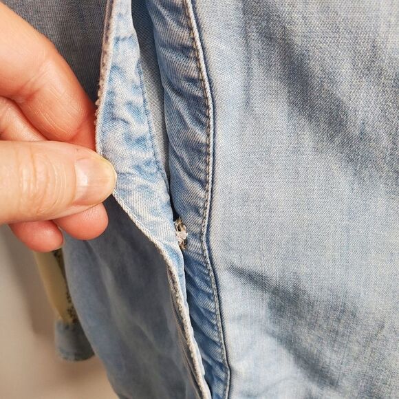 ZARA top cheetah chiffon chambray button up‎ shirt S - Picture 8 of 9